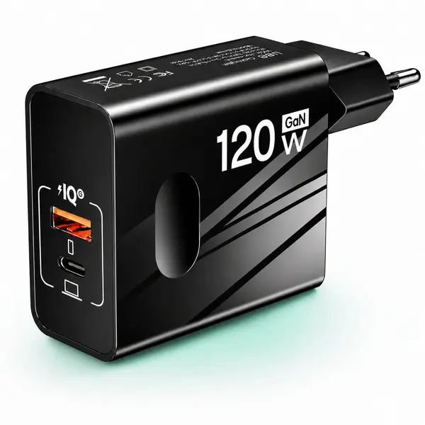Incarcator Retea Timebox, 2 Porturi, 120W, 1 x Type-C, 1 x USB , C 3, Negru - Default Title