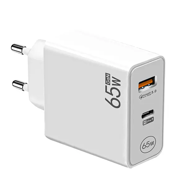 Incarcator Retea Timebox, 2 Porturi, 65W, 1 x Type-C, 1 x Q, C 3, LED, Alb - Default Title
