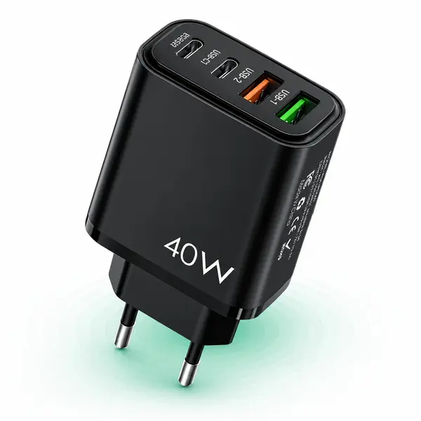 Incarcator Retea Timebox, 4 Porturi, 40W, 2 x Type-C, 2 x USB, Negru - Default Title