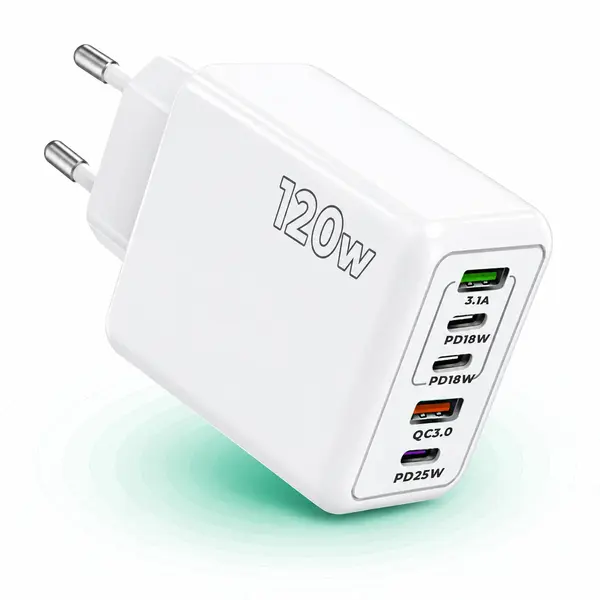 Incarcator Retea Timebox, 5 Porturi, 120W, 3 x Type-C, 2 x USB, Alb - Default Title