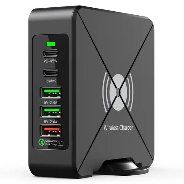 Incarcator Retea Timebox, 5 Porturi, 75W, 2 x USB, 2 x Type-C, Negru - Default Title