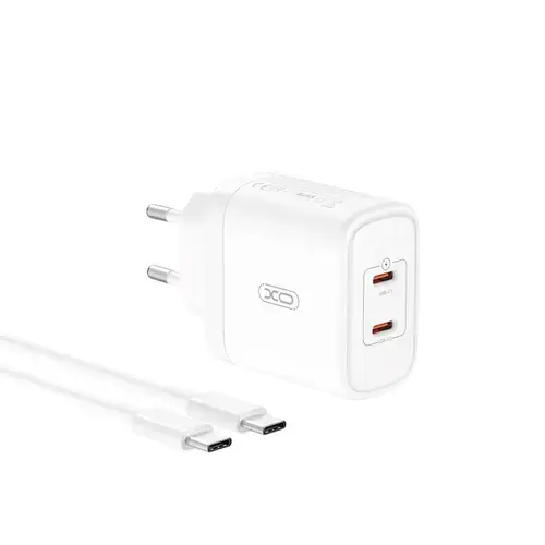 Incarcator Retea USB-C XO Design CE08, 50W, 3A, 2 x USB-C, Alb
