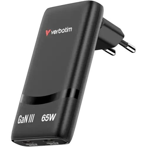 Incarcator retea Verbatim 32354, 2x USB-C, Quick Charge 65 W, GaN (Negru)