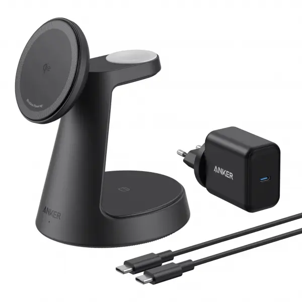 Incarcator Retea Wireless Anker MagGo 3in1, 15W, 1.67A, Negru B25M4G11