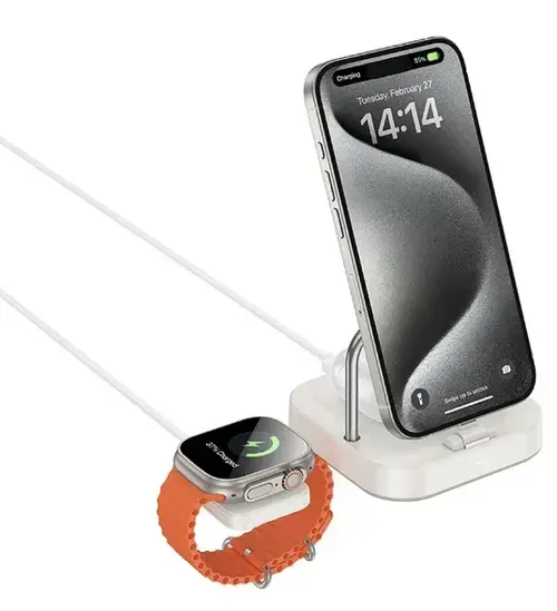 Incarcator Retea Wireless HOCO CQ16A 3in1, 15W, 1.67A, Alb