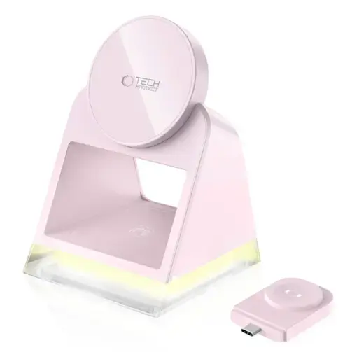Incarcator Retea Wireless Tech-Protect QI15W-A43 3in1, 15W, 1.67A (Roz)