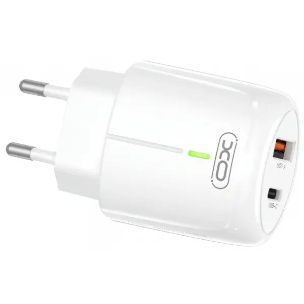 Incarcator Retea XO Design L114, 20W, 3A, 1 x USB-A - 1 x USB-C, Alb