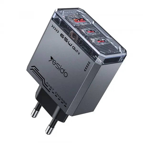 Incarcator Retea Yesido YC101, 65W, 3.25A, 1 x USB-A - 2 x USB-C, Negru