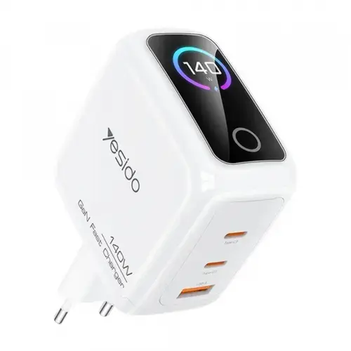 Incarcator Retea Yesido YC114 Display, 140W, 5A, 1 x USB-A - 2 x USB-C (Alb)