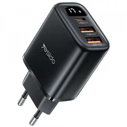 Incarcator retea Yesido YC67 Display, 17W, 2 x USB-A, 1 x USB-C (Negru)