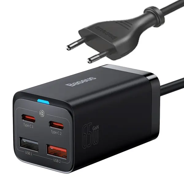 Incarcator Statie Baseus GaN3 Pro, 65W, 3A, 2 x USB-A - 2 x USB-C, Negru CCGP040101