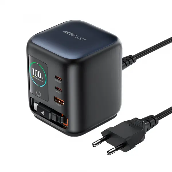 Incarcator Statie Cu Cablu USB-C Acefast Z10, 100W, 1 x USB-A - 2 x USB-C, Negru