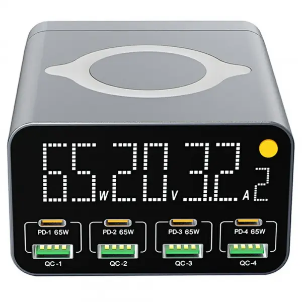 Incarcator Statie OEM WLX-M3 QI, 80W, 4 x USB-A - 4 x USB-C, Gri