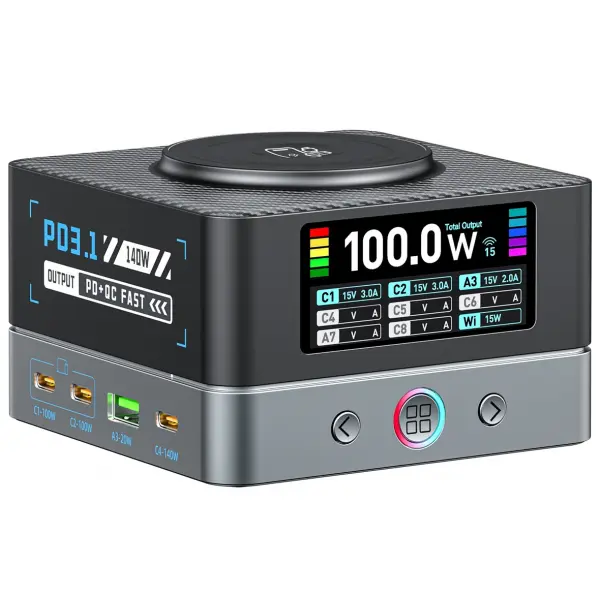 Incarcator Statie OEM WLX-R8A QI, 140W, 5A, 2 x USB-A - 6 x USB-C, Gri