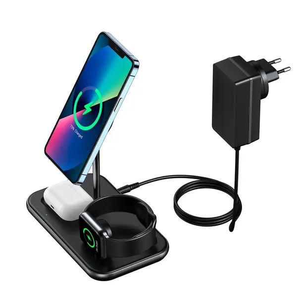 Incarcator wireless 3in1 Choetech T589-F 15W compatibil cu iPhone 12/13/14, AiPords Pro, Apple Watch, Gri NOU
