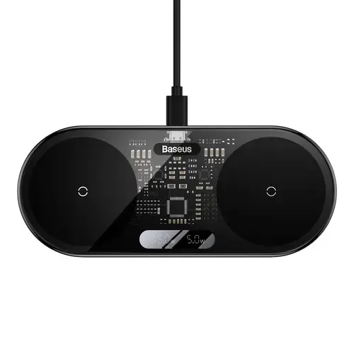 Incarcator Wireless Baseus Digital Dual LED Display 2 in 1, 2 x10W, Cablu USB-C inclus (Negru)