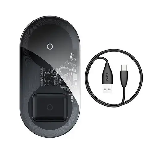 Incarcator wireless Baseus WXJK-A01, 2 in 1, 15W, Sticla securizata (Negru)