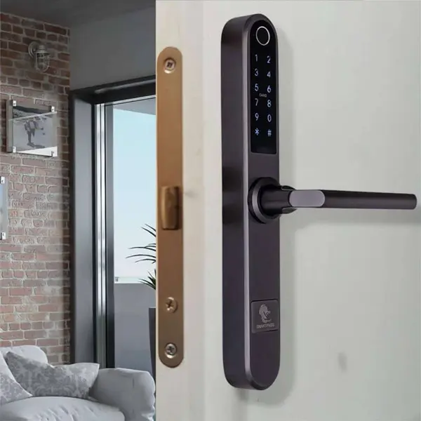Încuietoare smart Smartpass MONACO TITAN pentru ușă lemn/PVC, amprentă, PIN, RFID, Bluetooth, WiFi, cheie mecanică, Alexa, SMP-MONACO-1TT-TI