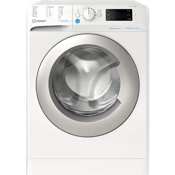 INDESIT Masina de spalat rufe Slim Indesit INNEX BWSE71295XWSVEU, 7 kg, 1200 RPM, Clasa B, Steam, Push&Go, Motor Inverter, Display Digital, Alb