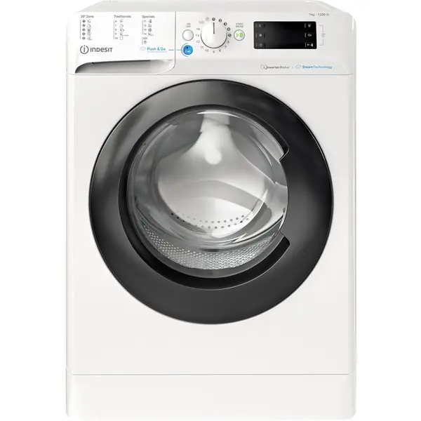 INDESIT Masina de spalat rufe Slim Indesit INNEX BWSE71295XWBVEU, 7 kg, 1200 RPM, Clasa B, Steam, Push&Go, Motor Inverter, Display Big Digital, Alb