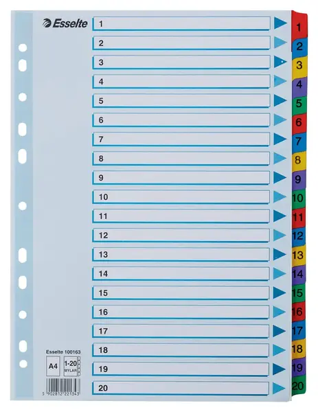 Index carton Esselte Mylar cu taste laminate A4 Index carton Esselte Mylar cu taste laminate A4 index 1-20