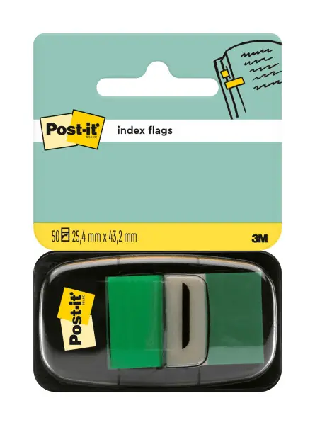 Index Clasic Post-it ® 25.4 mm x 43.2 mm 50 file in dispenser Index Post-It 3M plastic verde