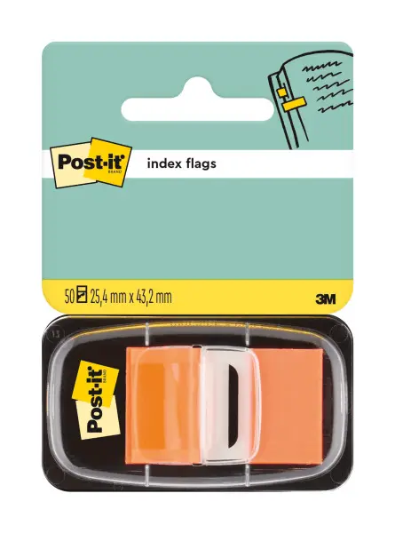 Index Clasic Post-it ® 25.4 mm x 43.2 mm 50 file in dispenser Index Post-It 3M plastic portocaliu