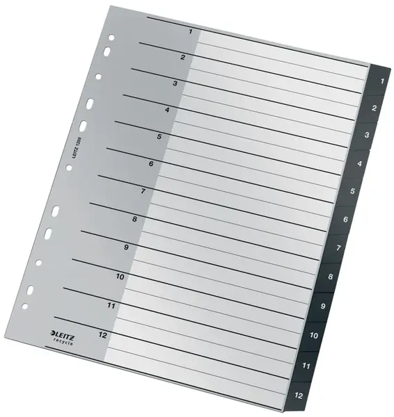 Index Leitz Recycle PP partial reciclat si reciclabil A4 1-12 negru Index Leitz Recycle PP reciclat A4 1-12 negru
