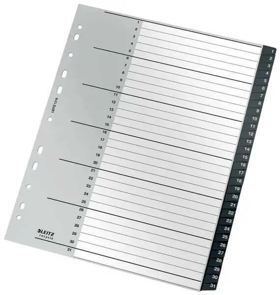 Index Leitz Recycle PP partial reciclat si reciclabil A4 1-31 negru Index Leitz Recycle PP reciclat A4 1-31 negru