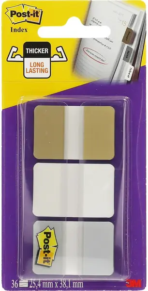 Indici autoadezivi Post-it - 3 x 12 foi, auriu, argintiu și alb