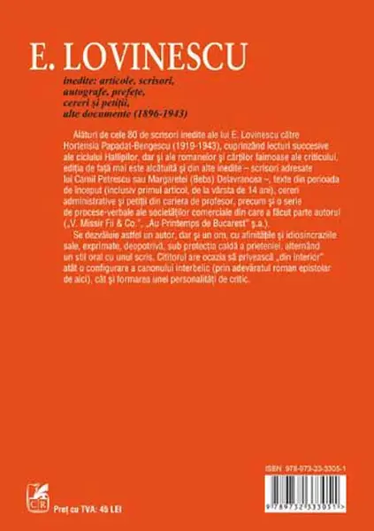 Inedite: articole, scrisori, autografe, prefete, cereri si petitii, alte documente (1896-1943) | Eugen Lovinescu
