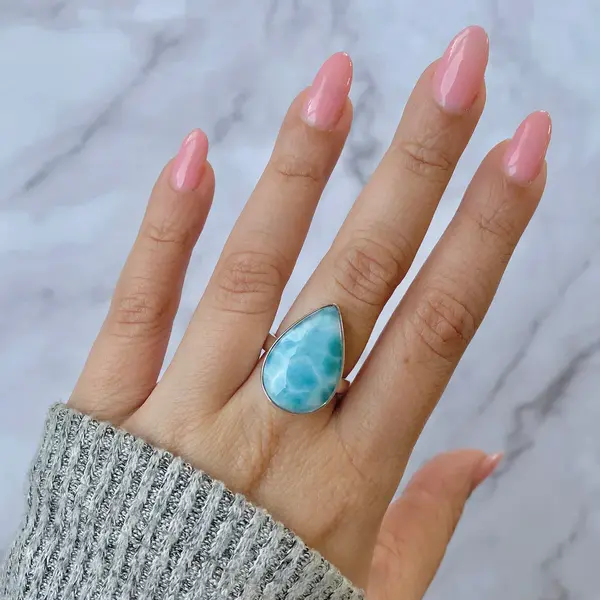 Inel ajustabil cu piatra larimar din argint model 3
