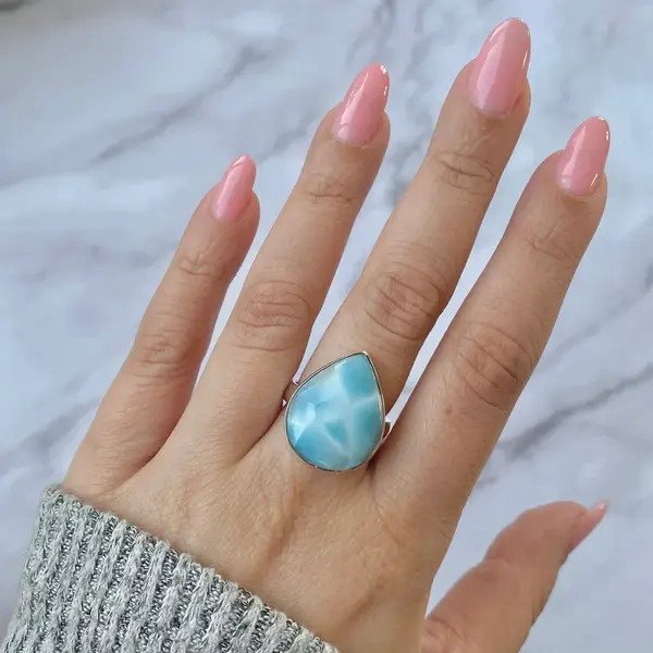 Inel ajustabil cu piatra larimar din argint model 4