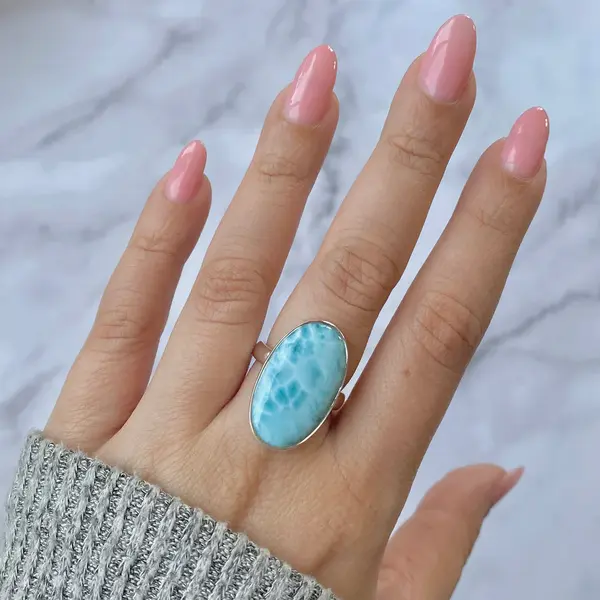 Inel ajustabil cu piatra larimar din argint model 6