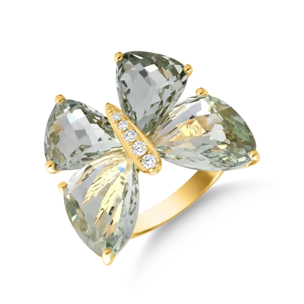 Inel cu fluture din aur galben cu ametiste verzi de 12.4ct si diamante de 0.07ct