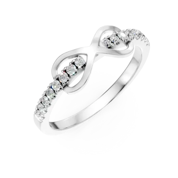 Inel cu infinit din aur alb cu diamante de 0.1ct