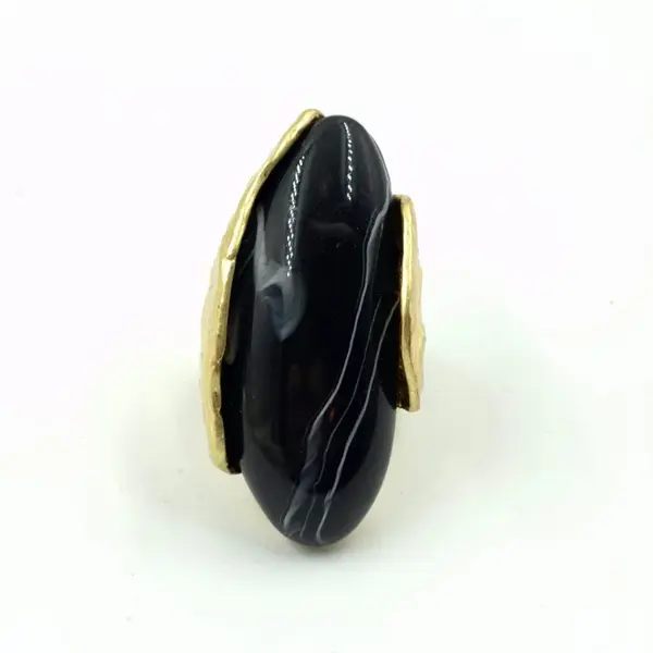 Inel dama reglabil cu element decorativ negru marmorat
