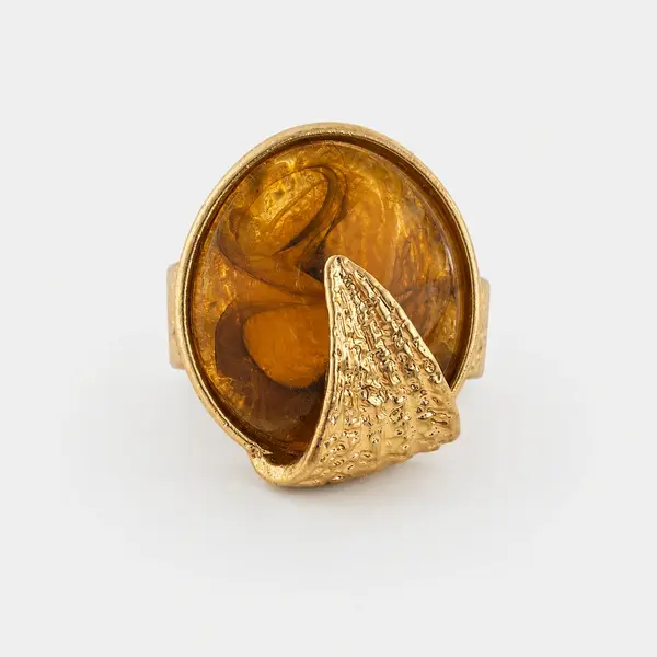 Inel dama statement auriu reglabil cu design contemporan Amber Stone