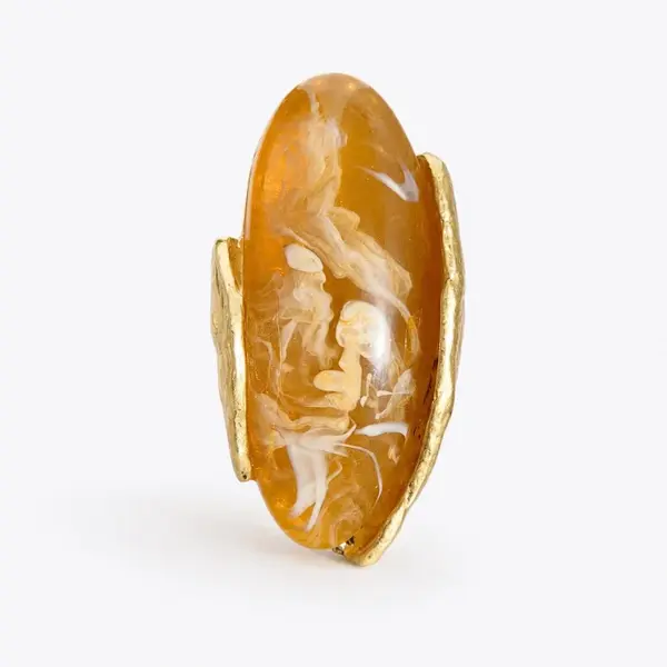 Inel dama statement auriu reglabil cu design sculptural Amber