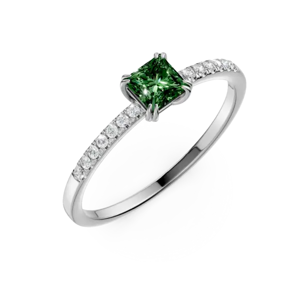 Inel de logodna din aur alb cu cromdiopsid de 0.42ct si diamante de 0.05ct