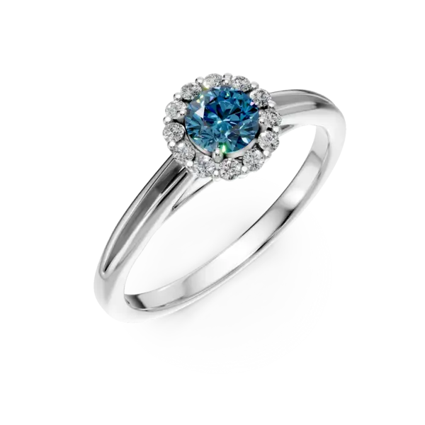 Inel de logodna din aur alb cu diamant albastru de 0.22ct si diamante de 0.1ct