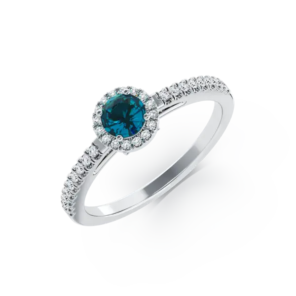 Inel de logodna din aur alb cu diamant albastru de 0.5ct si diamante transparente de 0.2ct