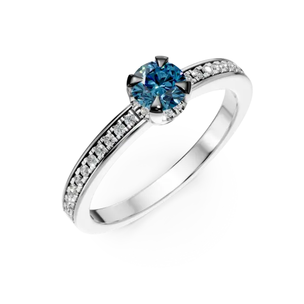 Inel de logodna din aur alb cu diamant albastru de 0.5ct si diamante incolore de 0.2ct