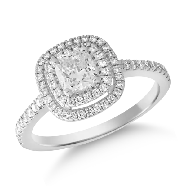 Inel de logodna din aur alb cu diamant cushion de 0.7ct si diamante de 0.3ct