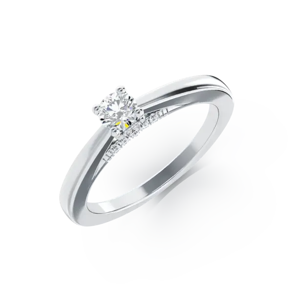 Inel de logodna din aur alb cu diamant de 0.1ct si diamante de 0.04ct