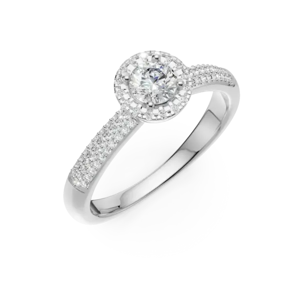 Inel de logodna din aur alb cu diamant de 0.33ct si diamante de 0.36ct