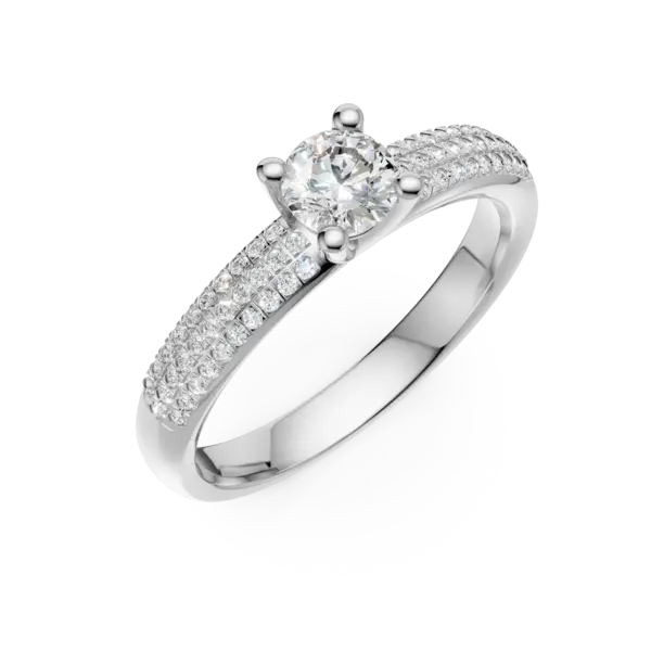 Inel de logodna din aur alb cu diamant de 0.3ct si diamante de 0.27ct