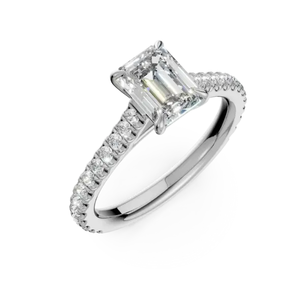 Inel de logodna din aur alb cu diamant emerald de 1.5ct si diamante de 0.33ct
