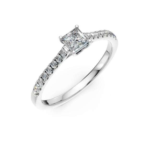 Inel de logodna din aur alb cu diamant princess de 0.2ct si diamante de 0.1ct