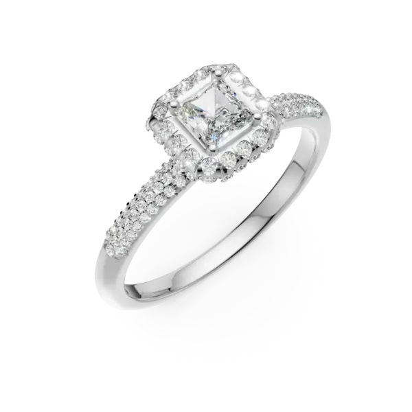 Inel de logodna din aur alb cu diamant princess de 0.2ct si diamante de 0.4ct